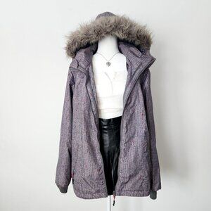 Hawke & Co Performance Jacket Women's‎ XL Fur Hood Gray Multi Zip Sport Winter